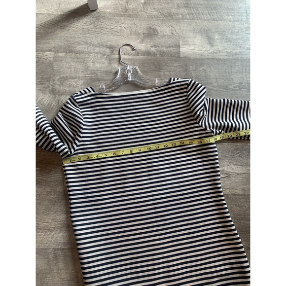 TALBOTS Stretch Cotton Womens Small Striped Boat Neck 3/4 Sleeve Black White - Picture 11 of 12